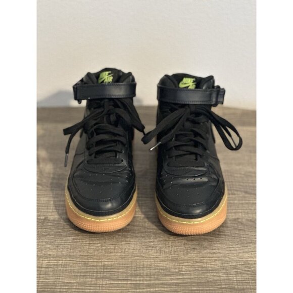 Nike Air Force 1 Black Leather/ Yellow Trim,Gum Soles, Sz6.5Y/W8.5 - Picture 1 of 13